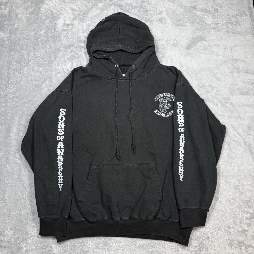 Sons of Anarchy Michigan Hoodie 2XL Black Biker Faded Holes Distressed